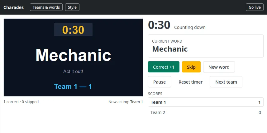Charades plugin